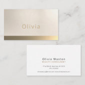Carte De Visite Simple et élégant Beige Faux Gold Professionnel (Devant / Derrière)