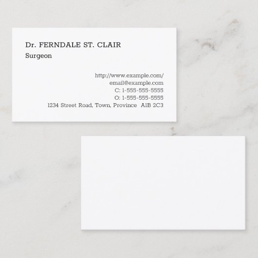 Carte de visite simple et simple (Devant / Derrière)