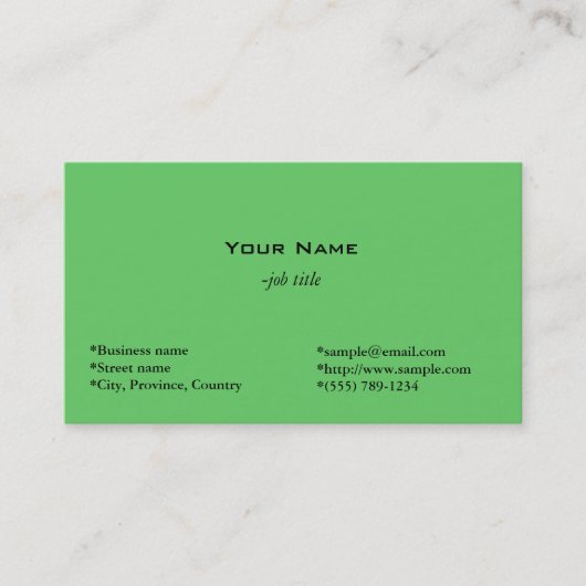 carte de visite simple et verte. (Devant)