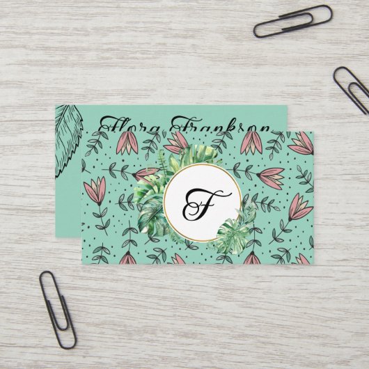 Carte de visite simple Fleurs & Feuillage pour pet (Devant/Arrière en situation)