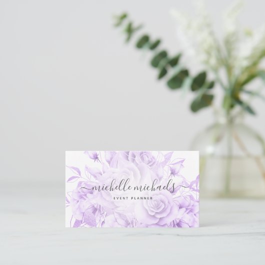 Carte De Visite Simple Floral Purple Script moderne (Debout devant)