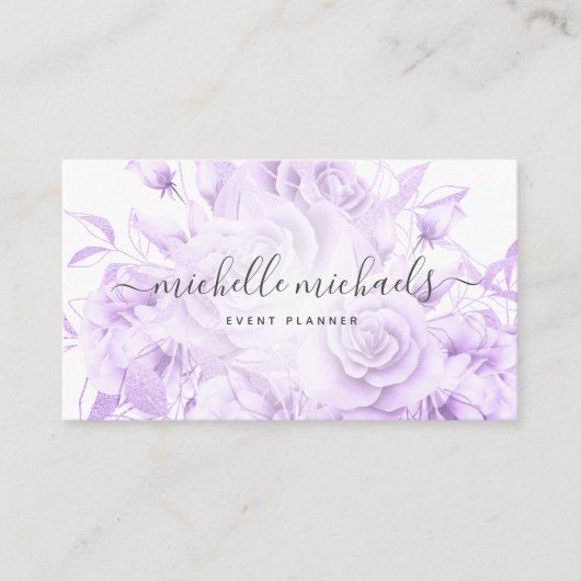Carte De Visite Simple Floral Purple Script moderne (Devant)