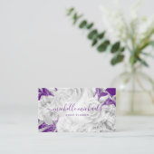 Carte De Visite Simple Floral Purple & Silver Script moderne (Debout devant)