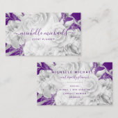 Carte De Visite Simple Floral Purple & Silver Script moderne (Devant / Derrière)