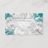 Carte De Visite Simple Floral Turquoise & Silver Script moderne  (Dos)