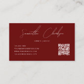 Carte De Visite Simple foncé rouge moderne script manuscrit code Q (Dos)