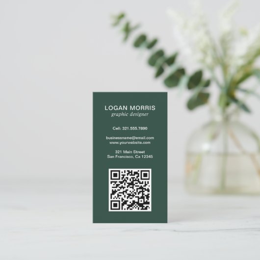 Carte De Visite Simple Forest Green QR Code moderne (Debout devant)