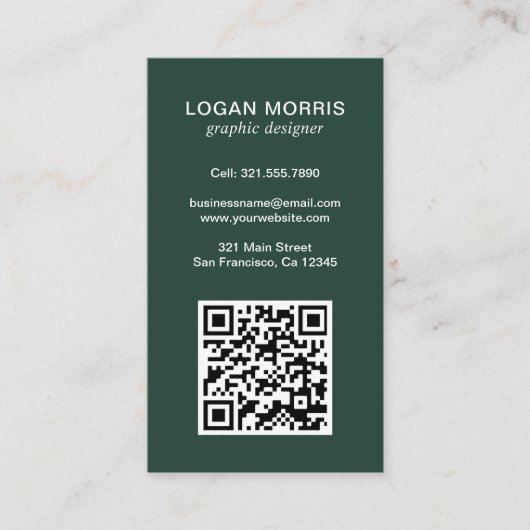 Carte De Visite Simple Forest Green QR Code moderne (Devant)