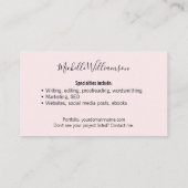 Carte De Visite Simple Freelancer Entrepreneur Blush Pink Noir (Dos)