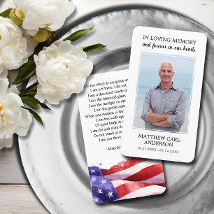 Carte De Visite Simple Funeral Memorial Photo US Flag Prayer Card