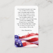 Carte De Visite Simple Funeral Memorial Photo US Flag Prayer Card (Dos)
