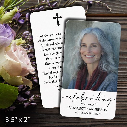Carte De Visite Simple Funeral Memorial Prayer Photo Card