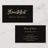 Carte De Visite Simple Glamour FAUX Coiffeur noir et or (Devant / Derrière)