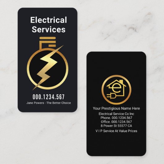 Carte De Visite Simple Gold Light Bulb Powers Up (Devant / Derrière)