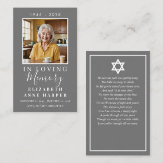 Carte De Visite Simple Gray Jewish Funeral Photo Prayer Card