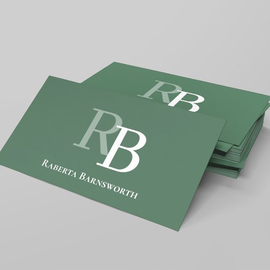 Carte De Visite Simple Green Monogram QR Code | Connect with Me