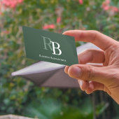 Carte De Visite Simple Green Monogram QR Code | Connect with Me