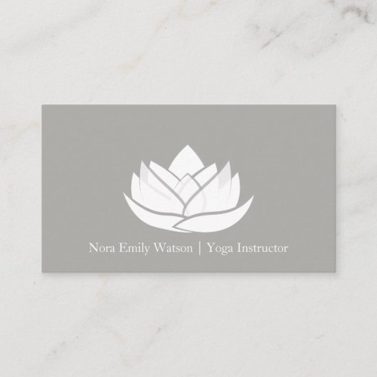 Carte de visite simple gris et blanc lotus (Devant)