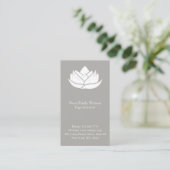 Carte de visite simple gris et blanc lotus (Debout devant)