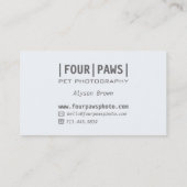 Carte De Visite Simple gris photo de animal de compagnie mignon ph (Dos)