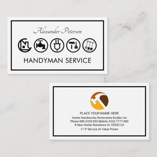 Carte De Visite Simple Handyman Tools Frame (Devant / Derrière)