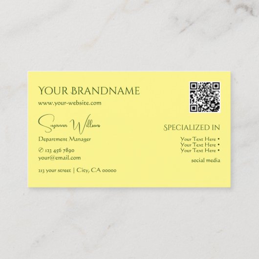 Carte De Visite Simple Jaune clair clair avec le code QR Monogramm (Dos)