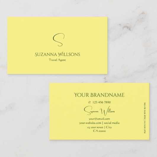 Carte De Visite Simple Jaune clair clair avec Monogram Classic (Devant / Derrière)