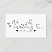 Carte De Visite Simple Joli Coeur Blanc Typographie Nail Tech (Devant)