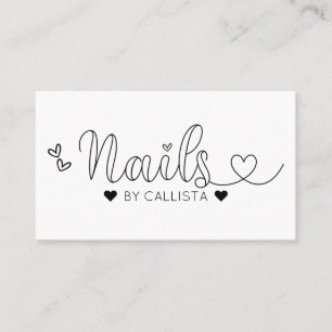 Carte De Visite Simple Joli Coeur Blanc Typographie Nail Tech