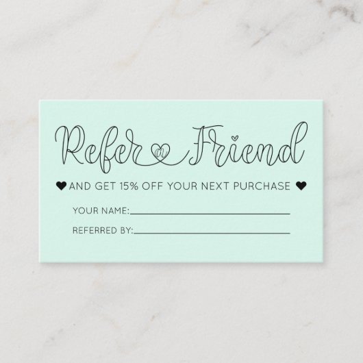Carte De Visite Simple Joli Coeur Mint Typographie Référence (Devant)