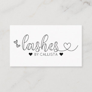 Carte De Visite Simple Joli Coeur Noir Blanc Typographie Lashes