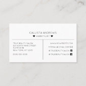 Carte De Visite Simple Joli Noir Coeurs Blancs Typographie Cheveux (Dos)