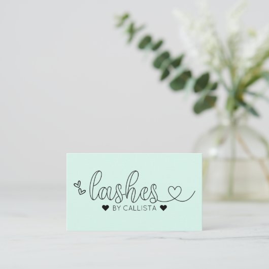 Carte De Visite Simple Jolie Menthe Coeurs verts Typographie Lashe (Debout devant)