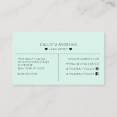 Carte De Visite Simple Jolie Menthe Coeurs verts Typographie Lashe (Dos)