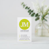 Carte de visite simple lime, gris et blanc cercle (Debout devant)