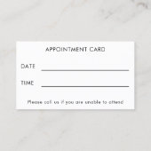 Carte De Visite Simple Logo and Text Customer Appointment Card (Dos)