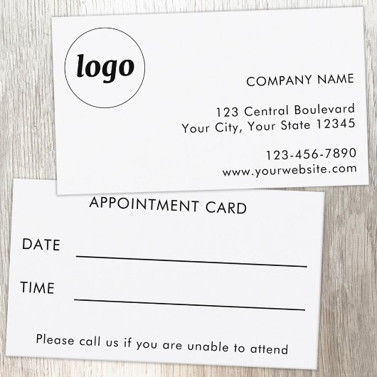 Carte De Visite Simple Logo and Text Customer Appointment Card