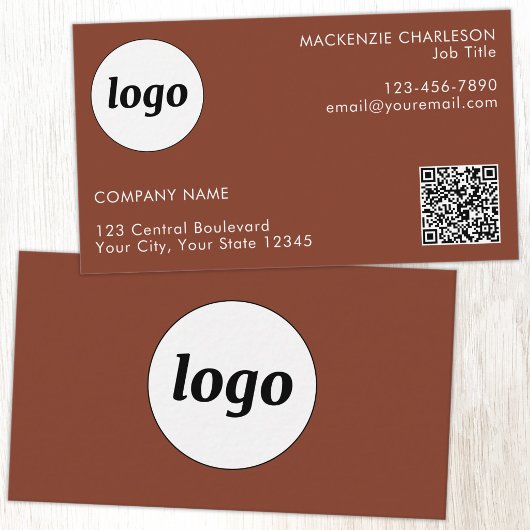 Carte De Visite Simple Logo and Text QR Code Terracotta