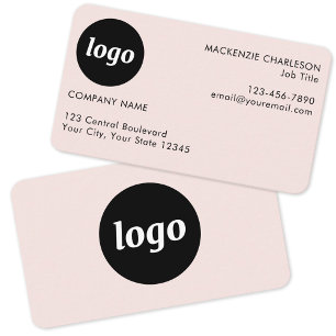 Carte De Visite Simple Logo et Texte Rose Pâle