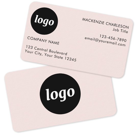 Carte De Visite Simple Logo et Texte Rose Pâle