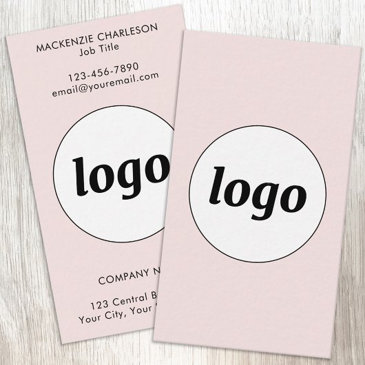 Carte De Visite Simple Logo et Texte Vertical Rose Blush