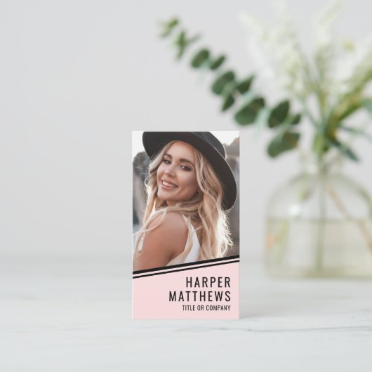 Carte De Visite Simple Logo QR Code Blush Pink (Debout devant)