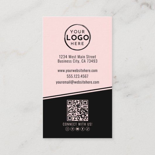 Carte De Visite Simple Logo QR Code Blush Pink (Dos)