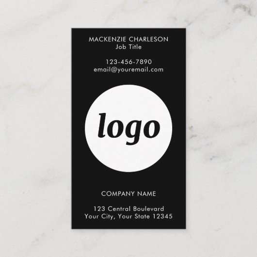 Carte De Visite Simple Logo Text QR Code Vertical Black (Devant)