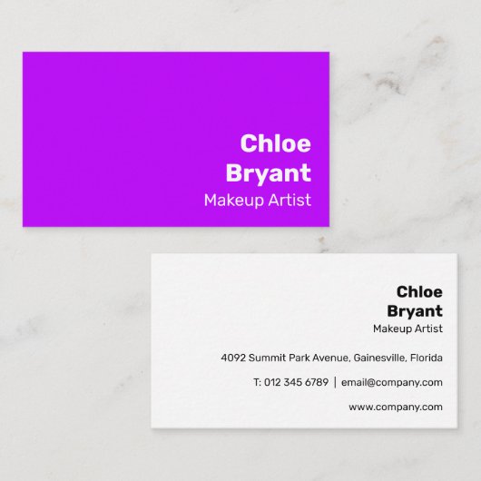 Carte De Visite Simple Lumineuse Violet Gras Moderne Vibrant (Devant / Derrière)