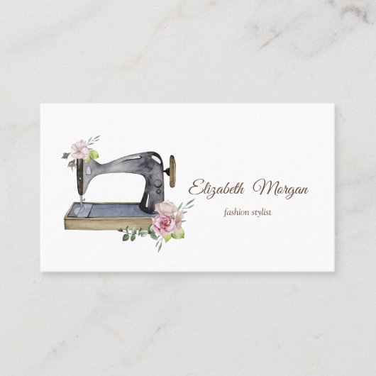Carte De Visite Simple machine à coudre florale à l'aquarelle (Devant)