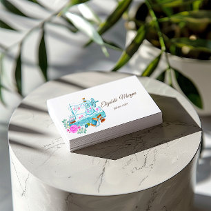 Carte De Visite Simple machine à coudre florale à l'aquarelle bleu