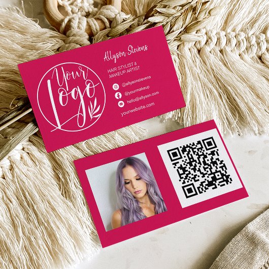 Carte De Visite Simple magenta maquillage photo logo qr code