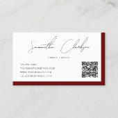 Carte De Visite Simple Maroon blanc Script manuscrit code QR (Dos)