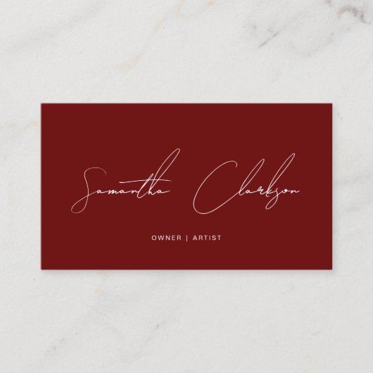 Carte De Visite Simple Maroon blanc Script manuscrit code QR (Devant)